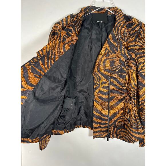 Carlisle Women's Zebra Print Asymmetrical Zip Moto Jacket 6 Yellow Black Outdoor - Picture 3 of 10